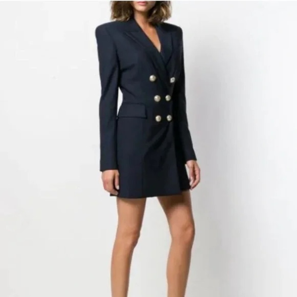 Balmain Double Breasted Blazer Dress Navy Size 40 FR / 8 US NWOT $3395 MSRP!